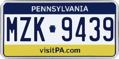 PA license plate MZK9439