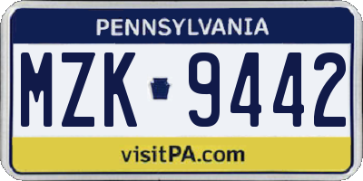 PA license plate MZK9442