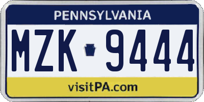 PA license plate MZK9444