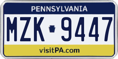 PA license plate MZK9447