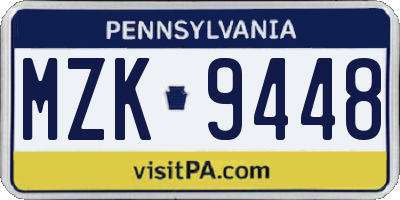 PA license plate MZK9448