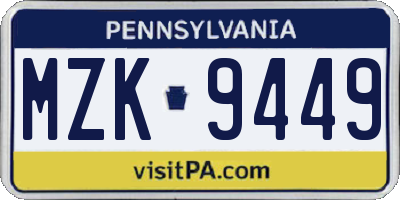 PA license plate MZK9449