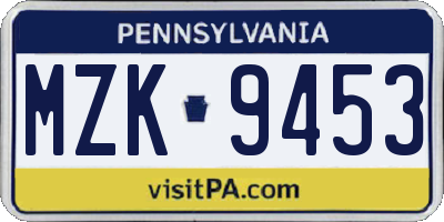 PA license plate MZK9453