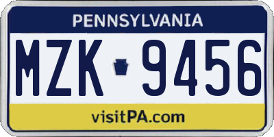 PA license plate MZK9456