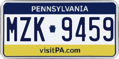 PA license plate MZK9459