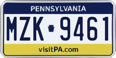 PA license plate MZK9461