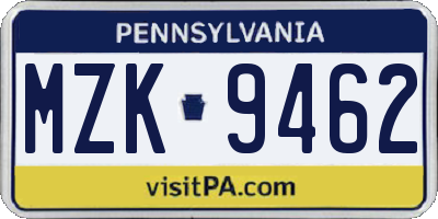 PA license plate MZK9462