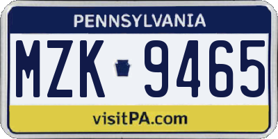 PA license plate MZK9465