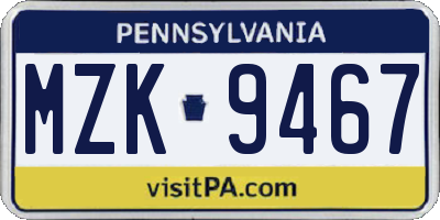 PA license plate MZK9467
