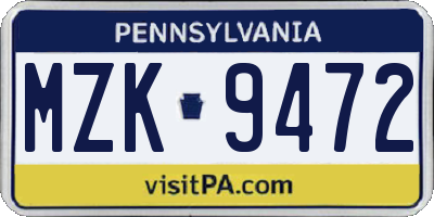 PA license plate MZK9472