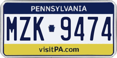 PA license plate MZK9474