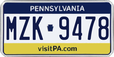 PA license plate MZK9478