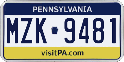 PA license plate MZK9481