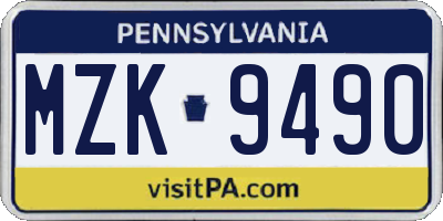 PA license plate MZK9490
