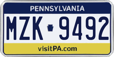 PA license plate MZK9492