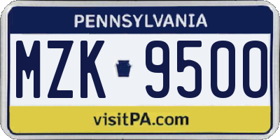 PA license plate MZK9500