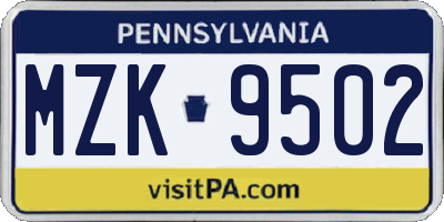 PA license plate MZK9502