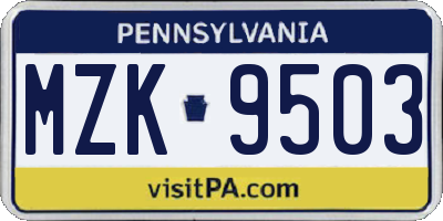 PA license plate MZK9503
