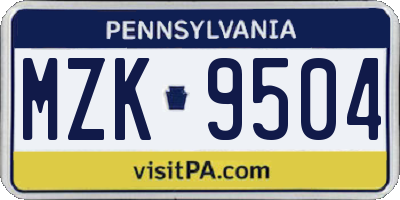 PA license plate MZK9504