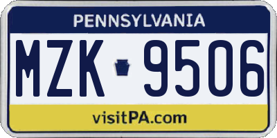 PA license plate MZK9506