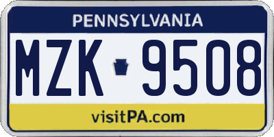 PA license plate MZK9508