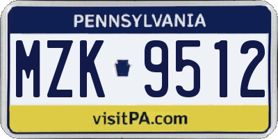 PA license plate MZK9512