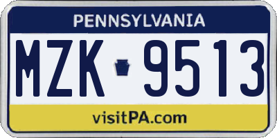PA license plate MZK9513