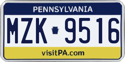 PA license plate MZK9516