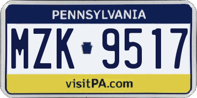 PA license plate MZK9517