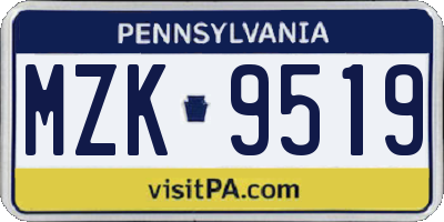 PA license plate MZK9519