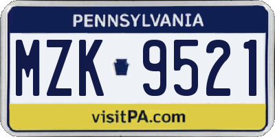 PA license plate MZK9521