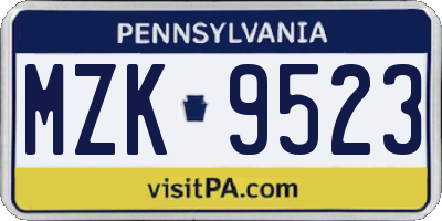 PA license plate MZK9523