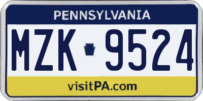 PA license plate MZK9524