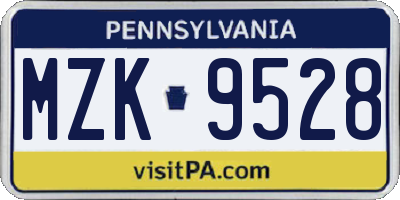 PA license plate MZK9528