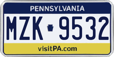 PA license plate MZK9532