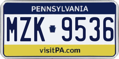PA license plate MZK9536
