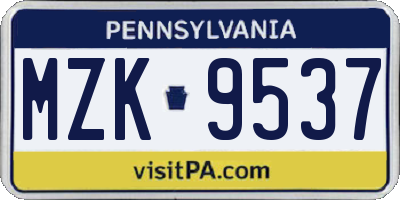 PA license plate MZK9537