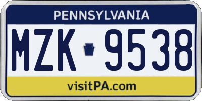 PA license plate MZK9538