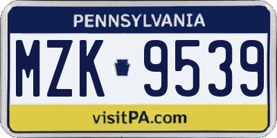 PA license plate MZK9539
