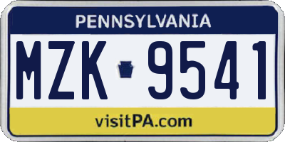 PA license plate MZK9541