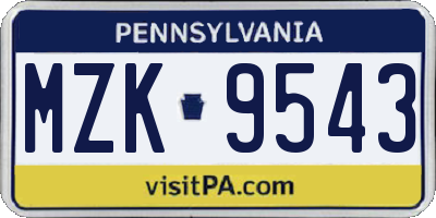 PA license plate MZK9543