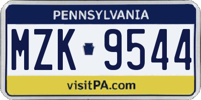 PA license plate MZK9544