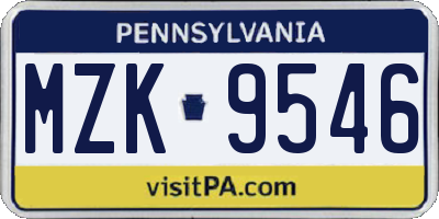 PA license plate MZK9546