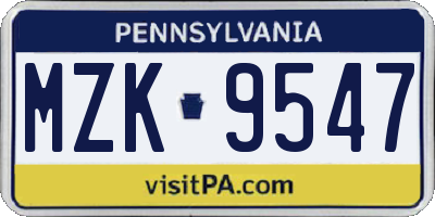 PA license plate MZK9547
