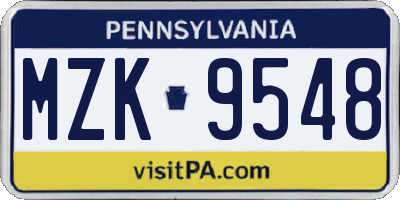 PA license plate MZK9548