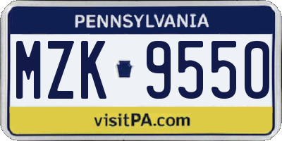 PA license plate MZK9550