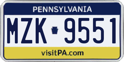 PA license plate MZK9551