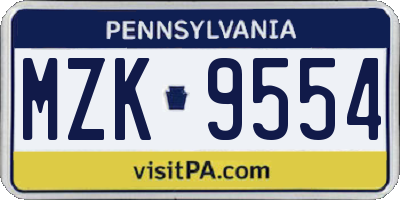 PA license plate MZK9554