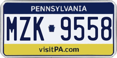 PA license plate MZK9558