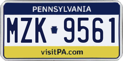 PA license plate MZK9561